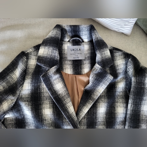 Wool Blend black/off white Plaid Coat XS - Picture 2 of 7
